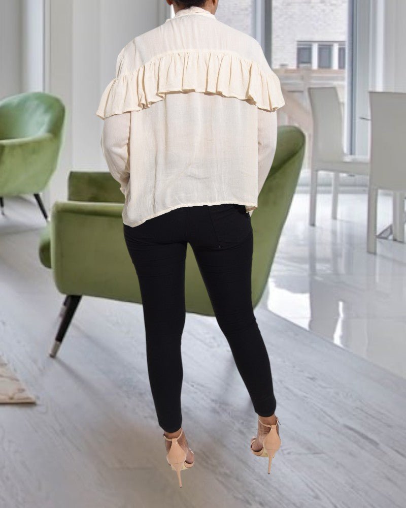 Beige Ruffle Long Sleeve Top - StylePhase SA