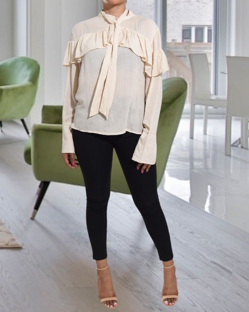 Beige Ruffle Long Sleeve Top - StylePhase SA