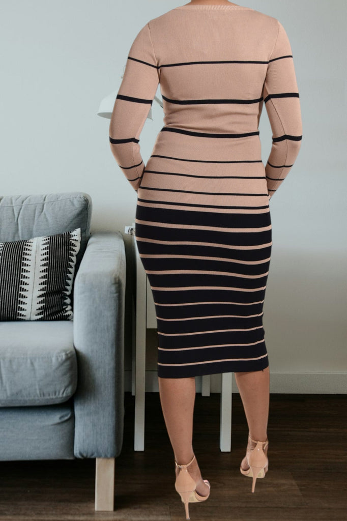 Beige Stripe Body Con Dress - StylePhase SA