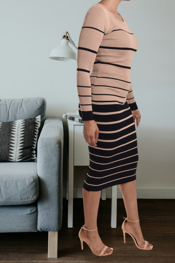 Beige Stripe Body Con Dress - StylePhase SA