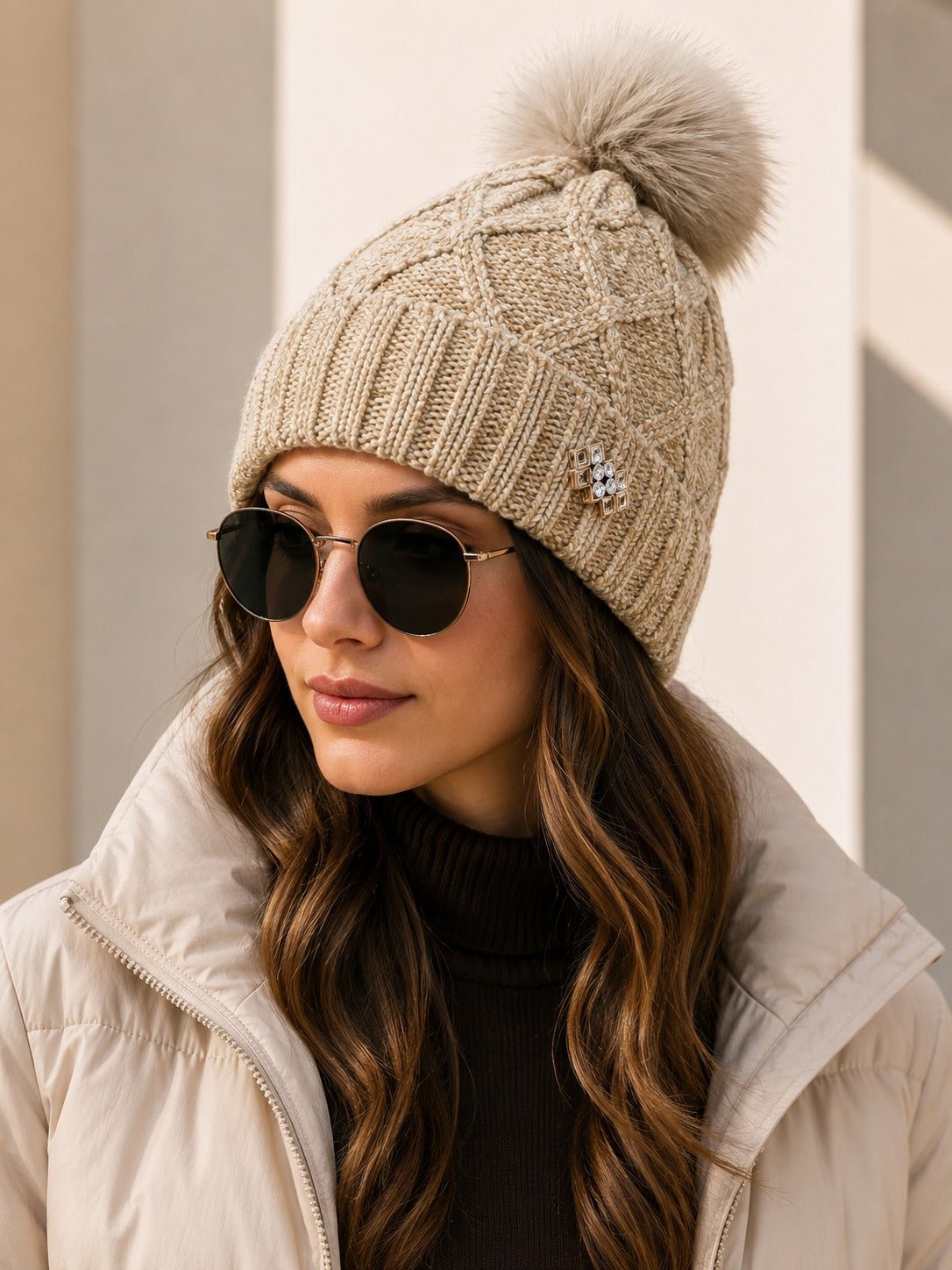 Beige Winter Pom Pom Beanies - StylePhase SA