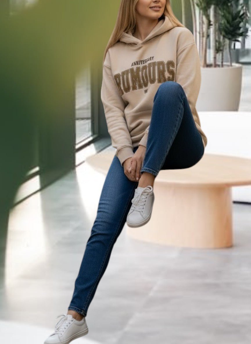 Biege Printed Fleece Hoody Top - Rumours - StylePhase SA