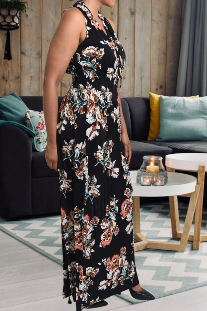 Black And Brown Floral Halter Neck Dress - StylePhase SA