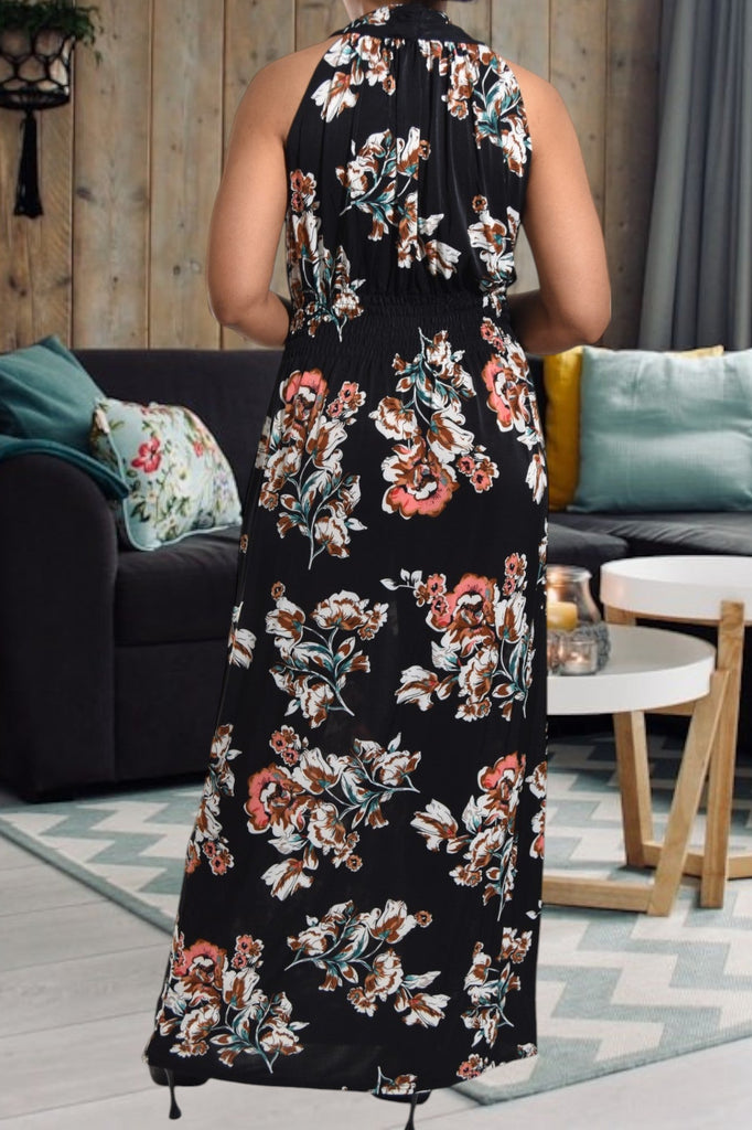 Black And Brown Floral Halter Neck Dress - StylePhase SA