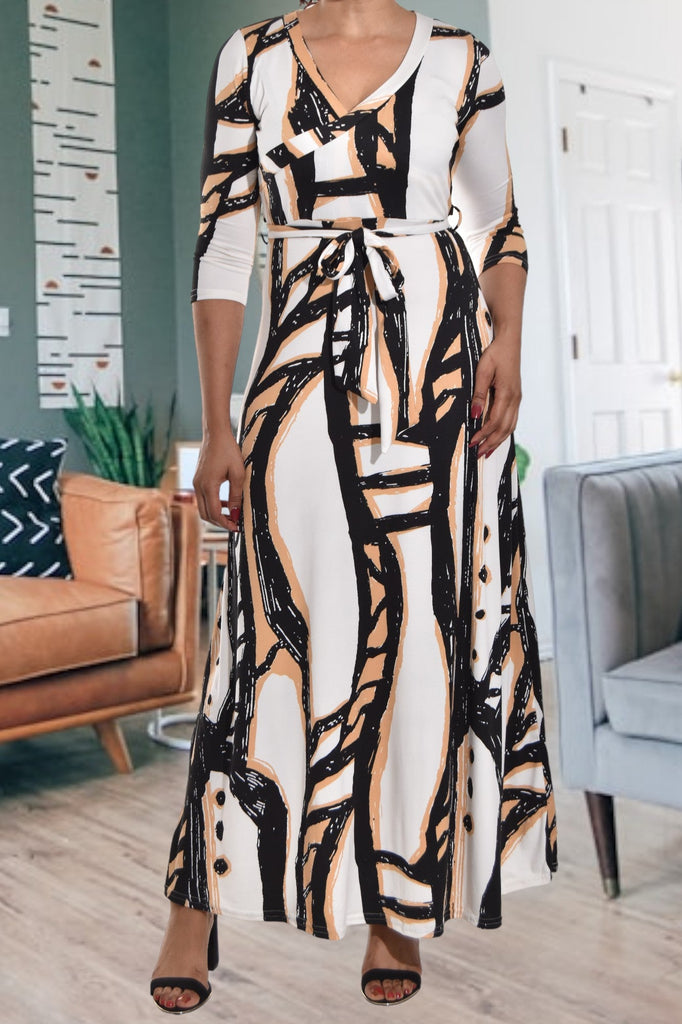 Black And Cream Maxi Tie Dress - StylePhase SA