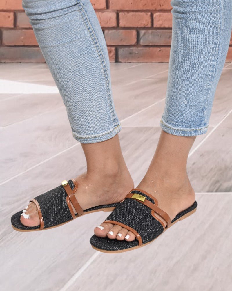 Black And Fashion Flat Slide Sandals - StylePhase SA