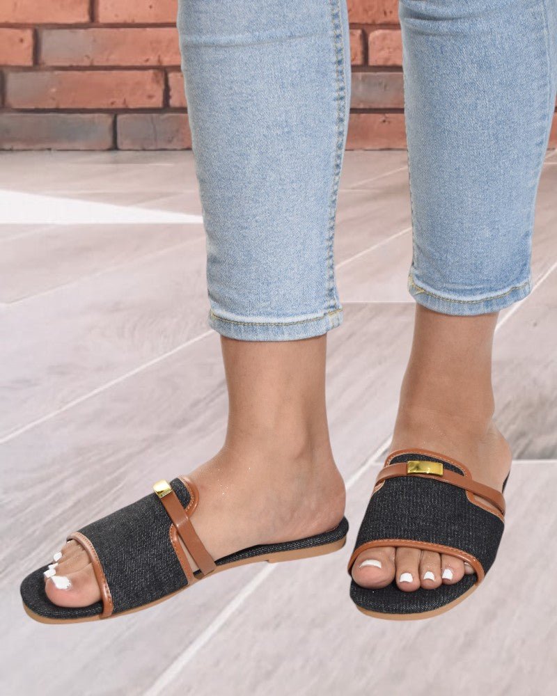 Black And Fashion Flat Slide Sandals - StylePhase SA