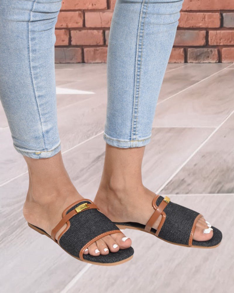 Black And Fashion Flat Slide Sandals - StylePhase SA