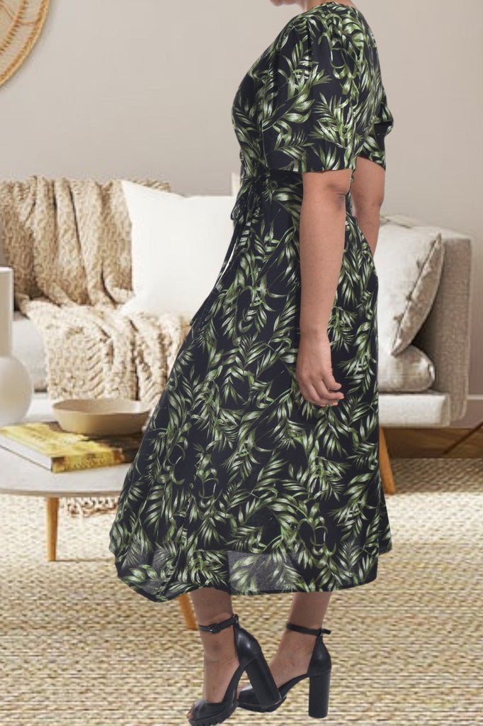 Black And Green Floral Wrap Dress - StylePhase SA