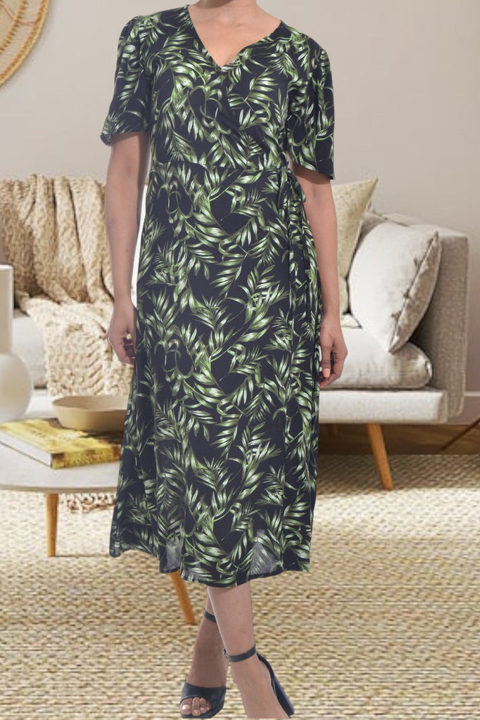 Black And Green Floral Wrap Dress - StylePhase SA