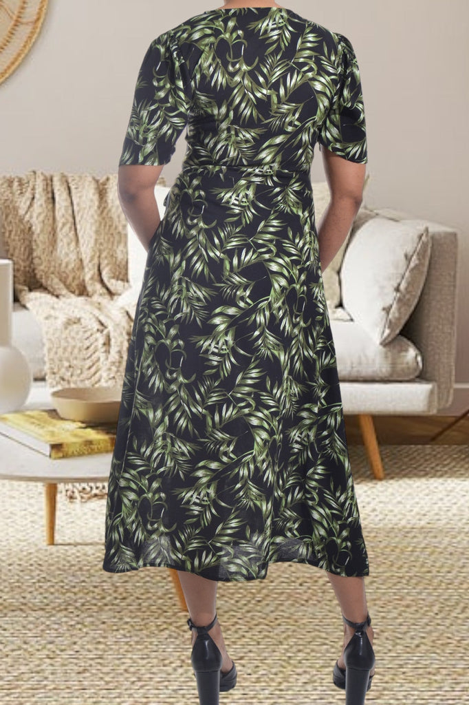 Black And Green Floral Wrap Dress - StylePhase SA