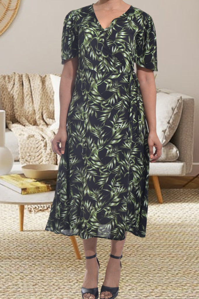 Black And Green Floral Wrap Dress - StylePhase SA