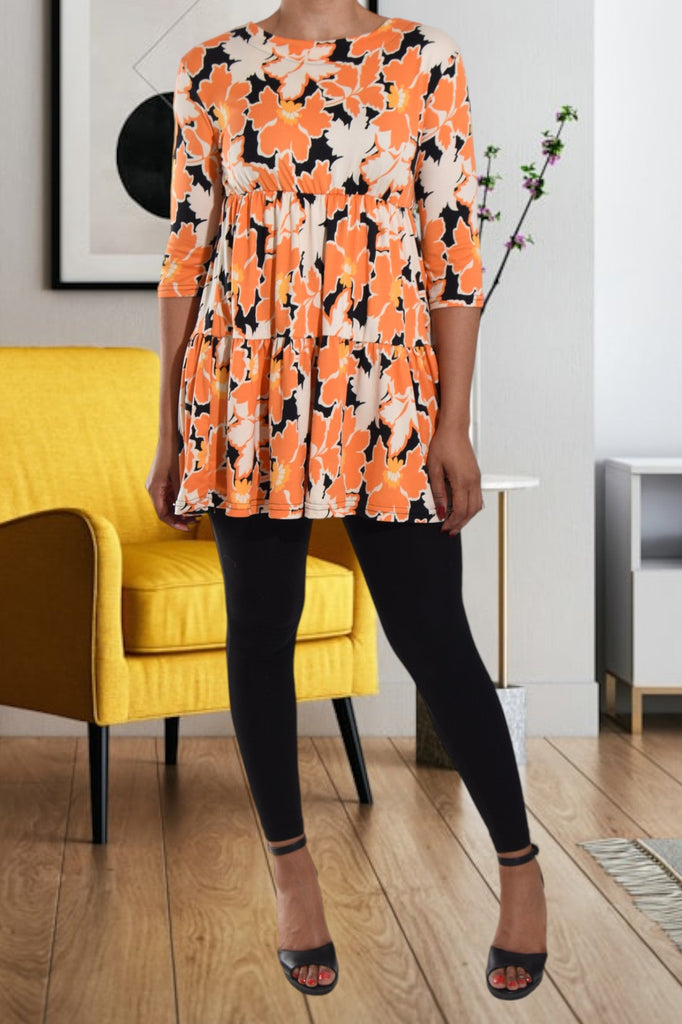 Black And Orange Printed Ruffle Dress Top - StylePhase SA