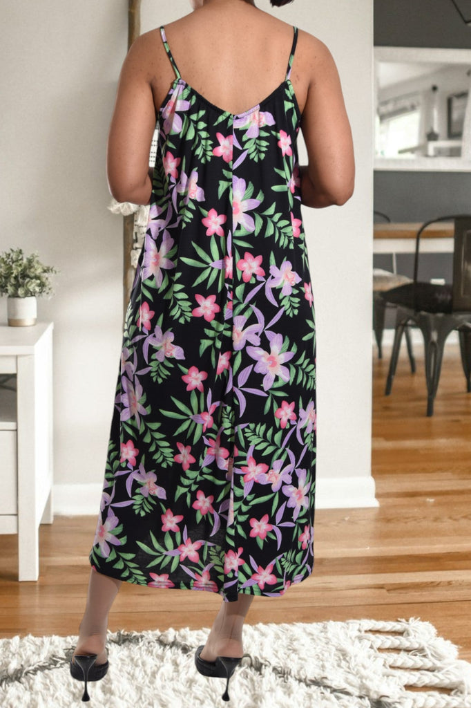 Black And Pink Floral Maxi Dress - StylePhase SA