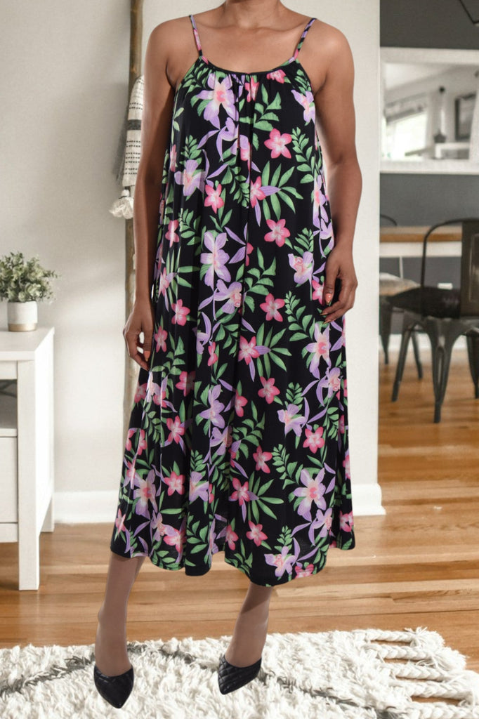 Black And Pink Floral Maxi Dress - StylePhase SA