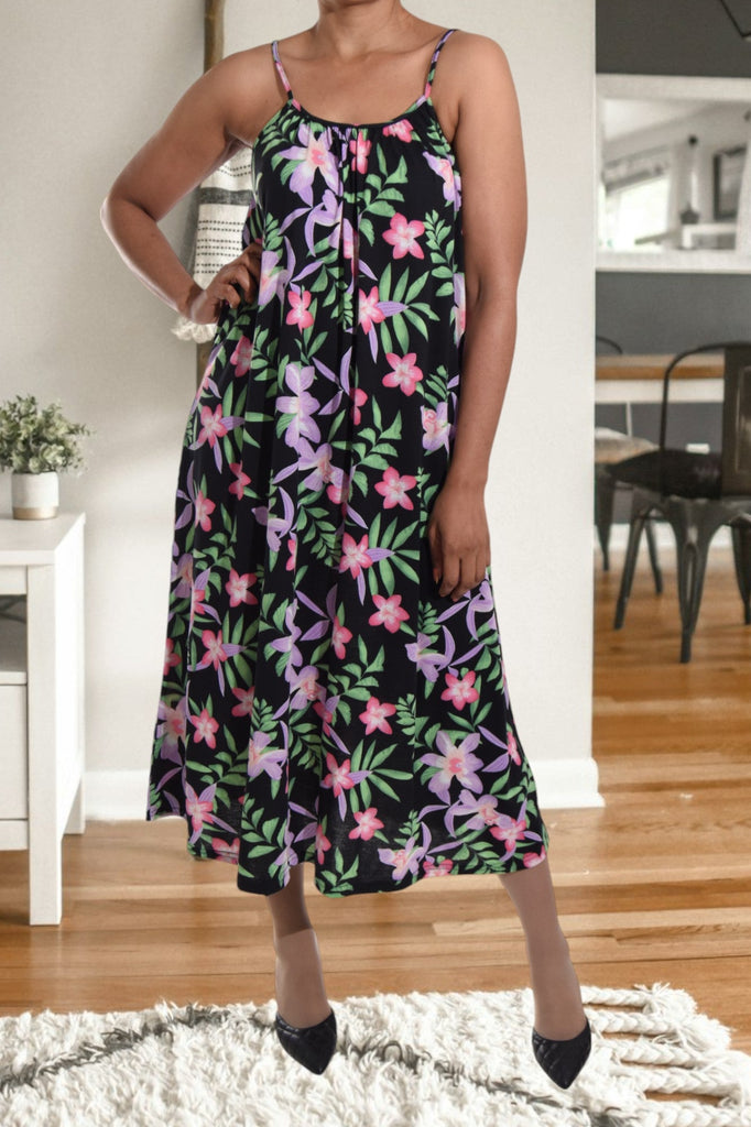 Black And Pink Floral Maxi Dress - StylePhase SA