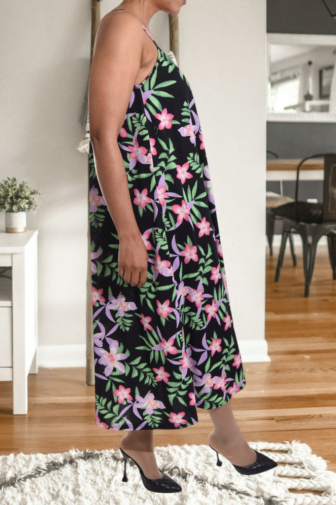 Black And Pink Floral Maxi Dress - StylePhase SA