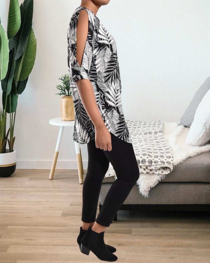 Black And White Cold Shoulder Top - StylePhase SA