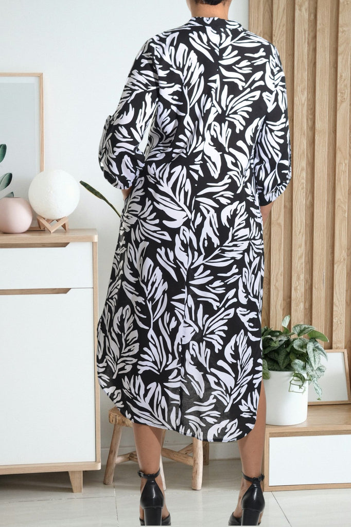 Black And White Floral Pocket Tunic Dress - StylePhase SA