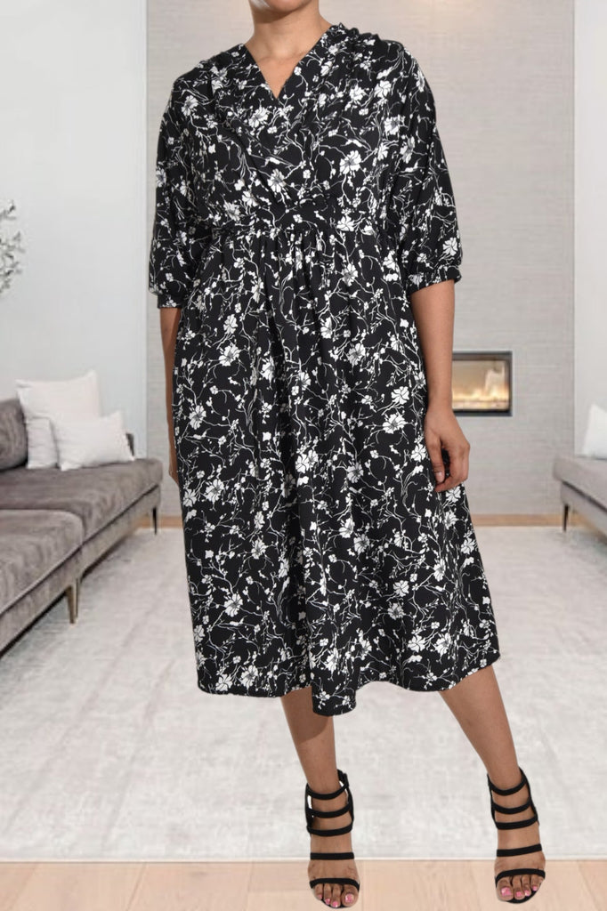 Black And White Floral Print Pocket Dress - StylePhase SA