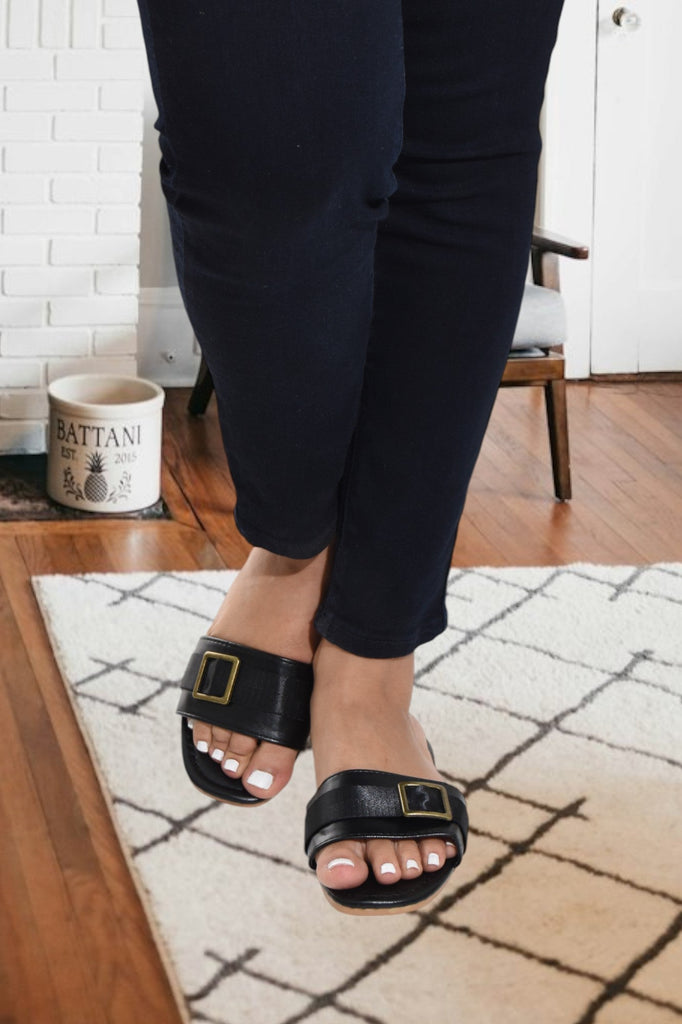 Black Buckle Decor Sandals - StylePhase SA