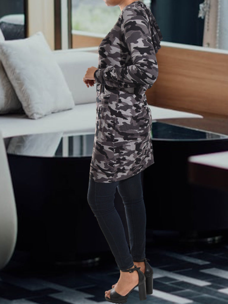 Black Camo Long Sleeve Hooded Dress - StylePhase SA