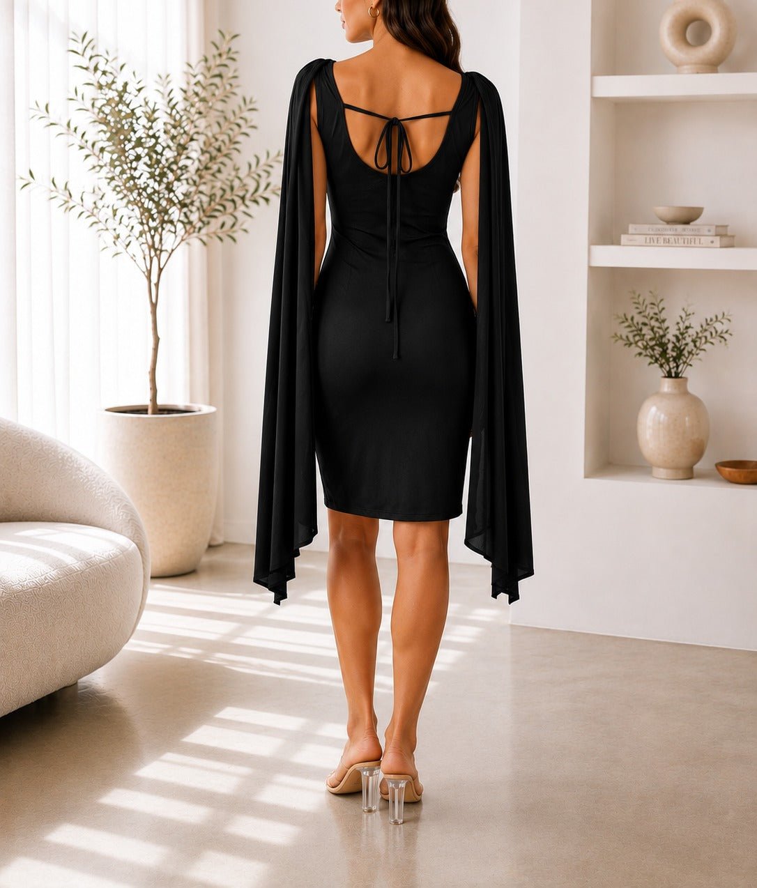 Black Cape Sleeve Mini Dress- New Feeling - StylePhase SA