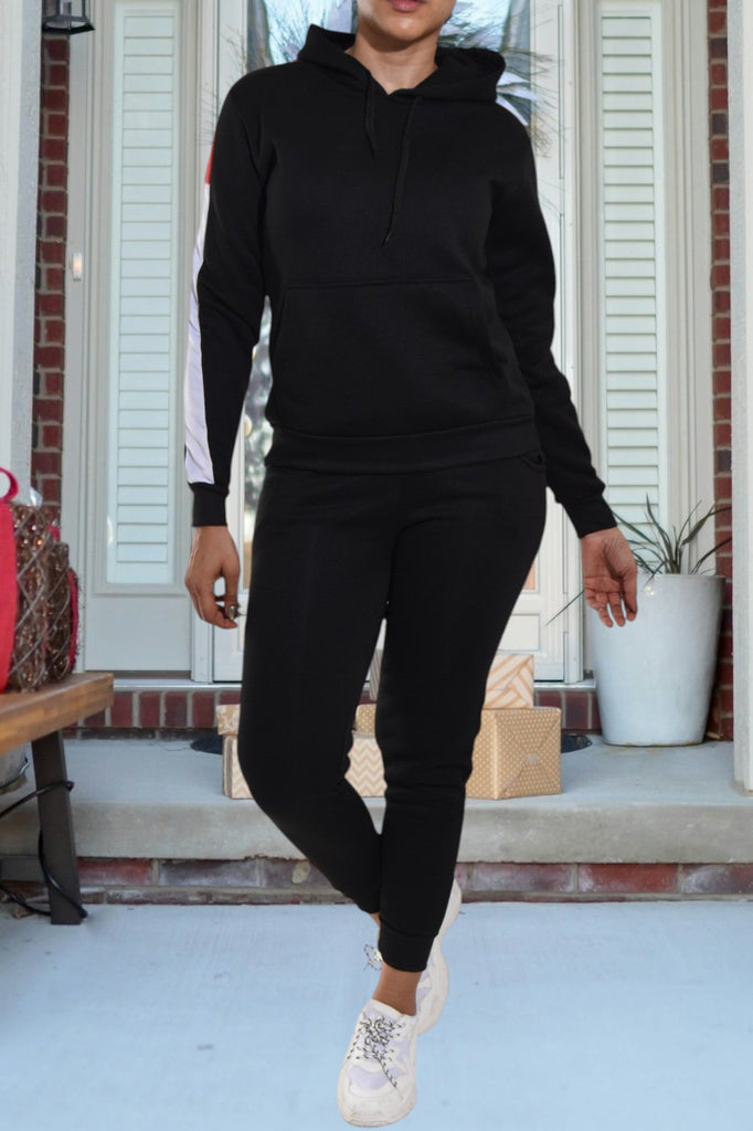 Black Color Block Sleeve Tracksuit - StylePhase SA