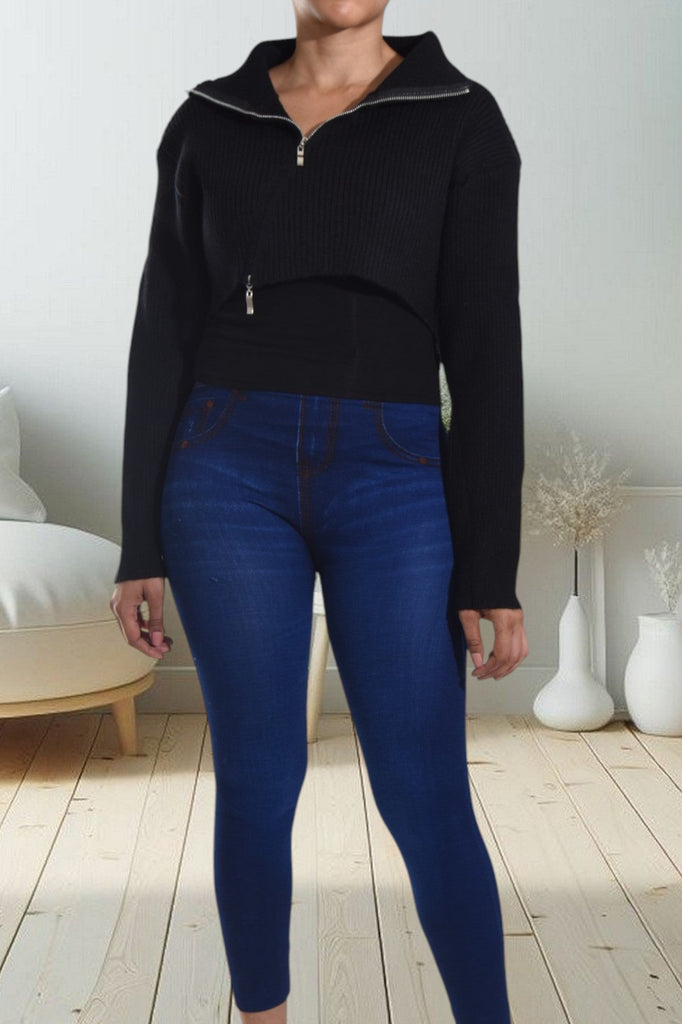Black Crop Zip Jersey - StylePhase SA