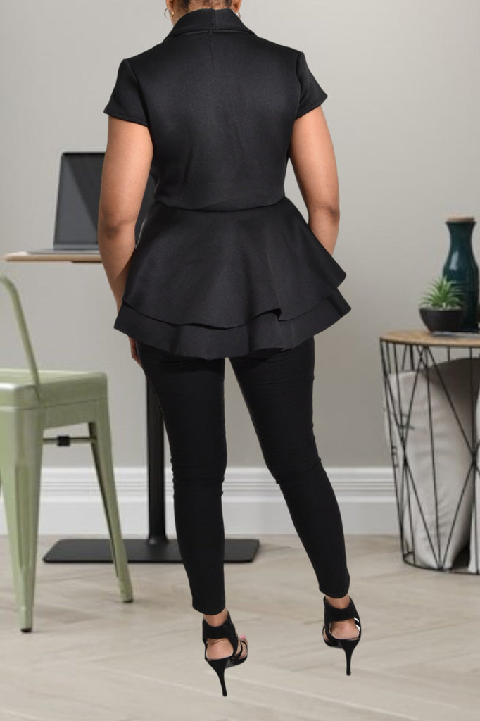 Black Deep V Peplum Top - StylePhase SA