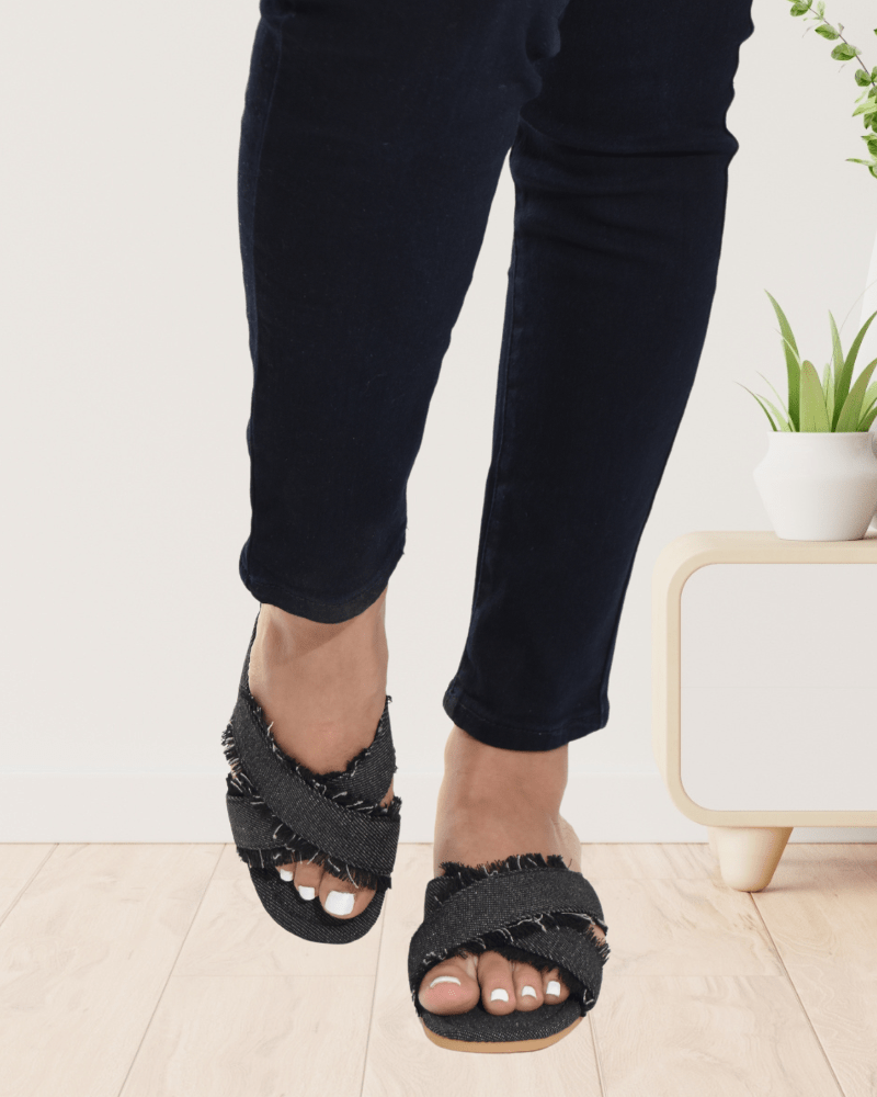 Black Denim Fray Sandal - StylePhase SA