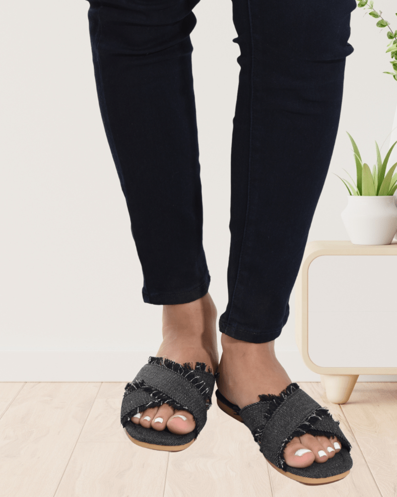 Black Denim Fray Sandal - StylePhase SA