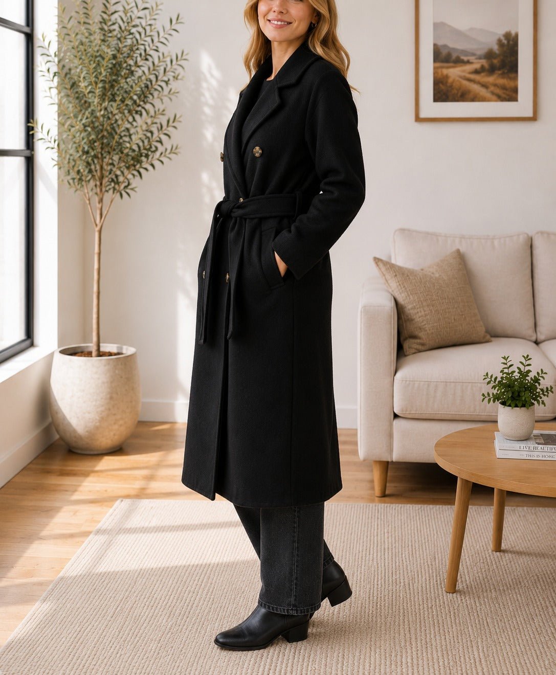 Black Double Breast Lined Trench Coat - StylePhase SA