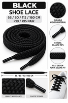 Black flat shoelaces with lengths and features