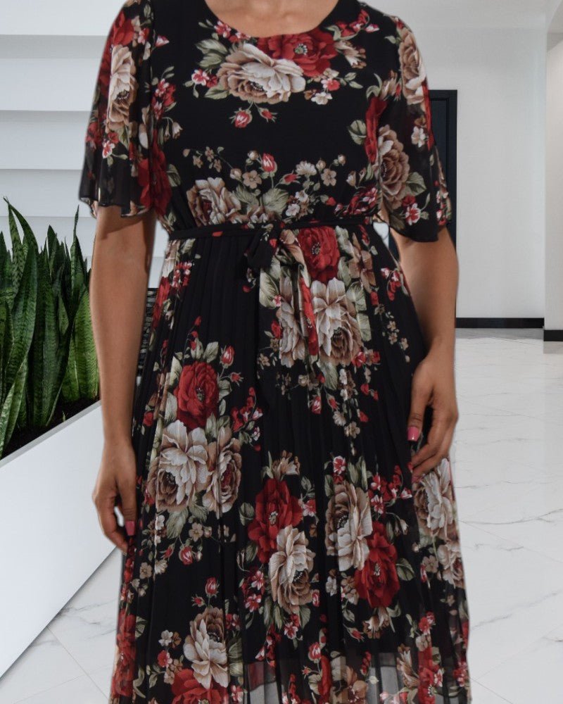 Black Floral Flutter Sleeve Dress - StylePhase SA