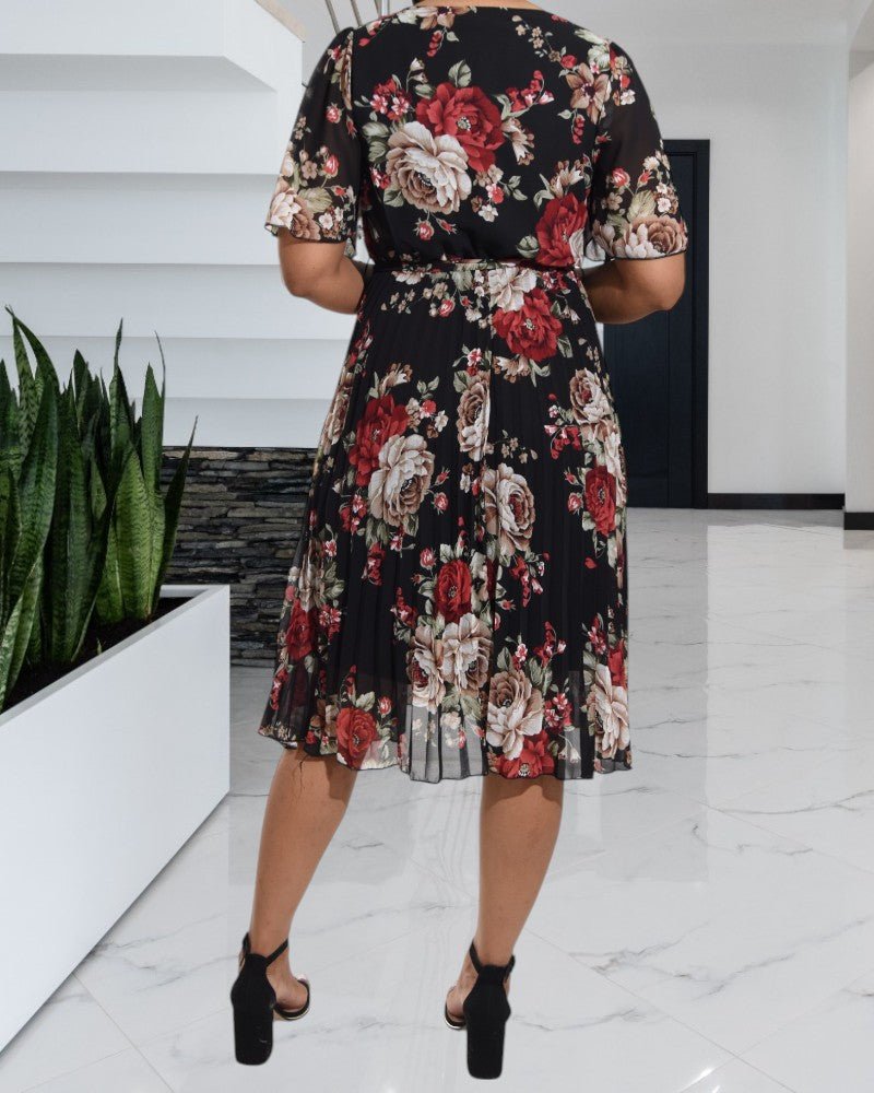 Black Floral Flutter Sleeve Dress - StylePhase SA