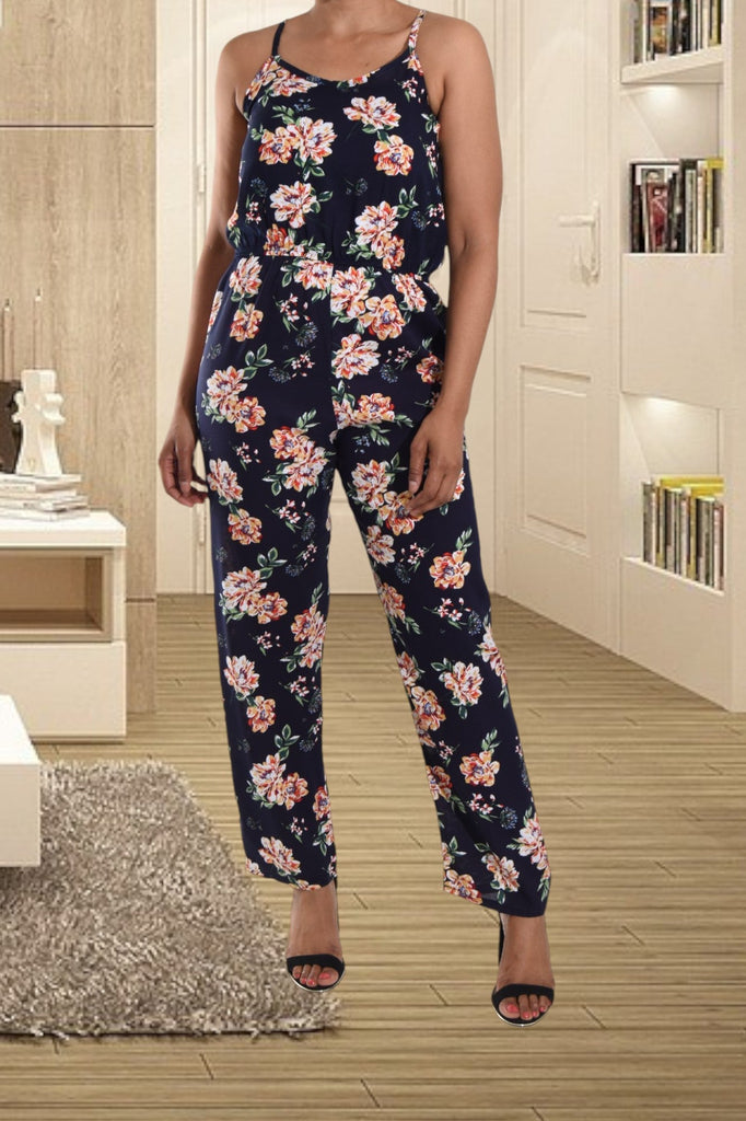 Black Floral Strappy Jumpsuit - StylePhase SA