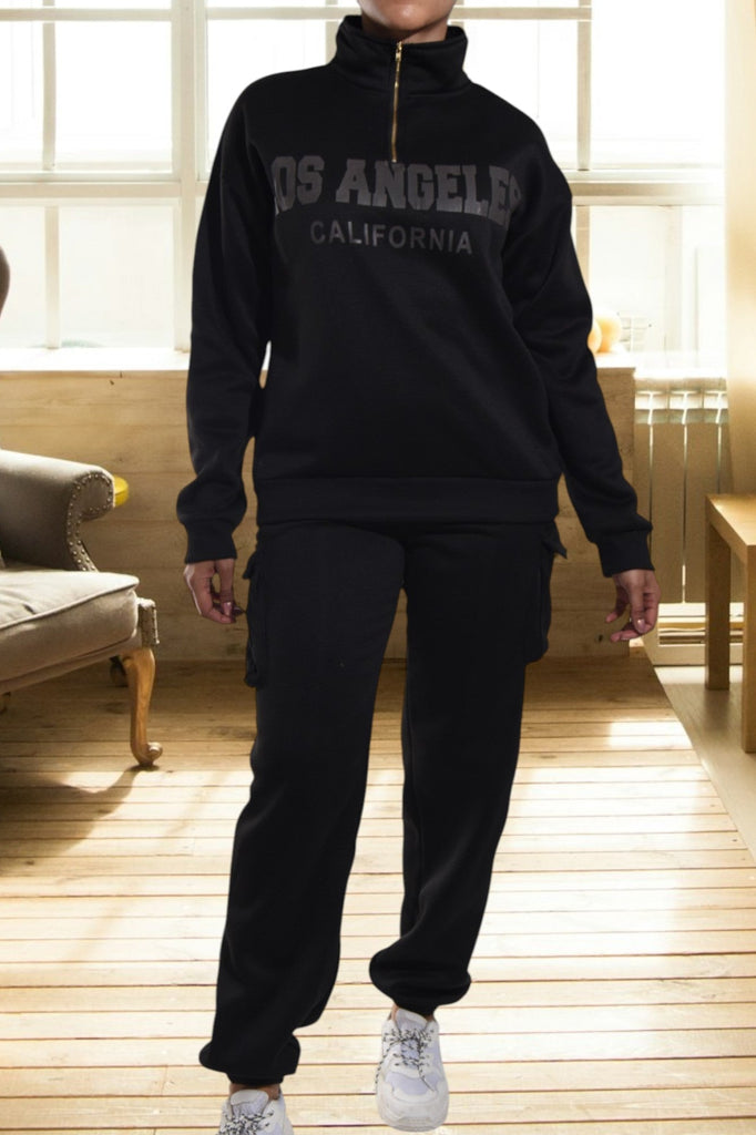 Black Graphic Pocket Tracksuit Set - StylePhase SA