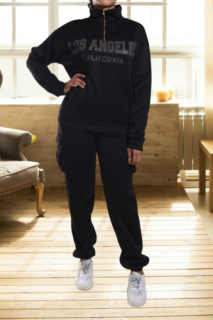 Black Graphic Pocket Tracksuit Set - StylePhase SA