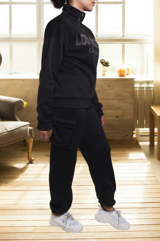 Black Graphic Pocket Tracksuit Set - StylePhase SA