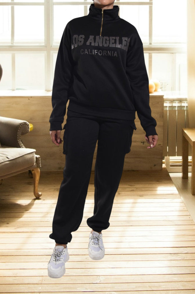 Black Graphic Pocket Tracksuit Set - StylePhase SA