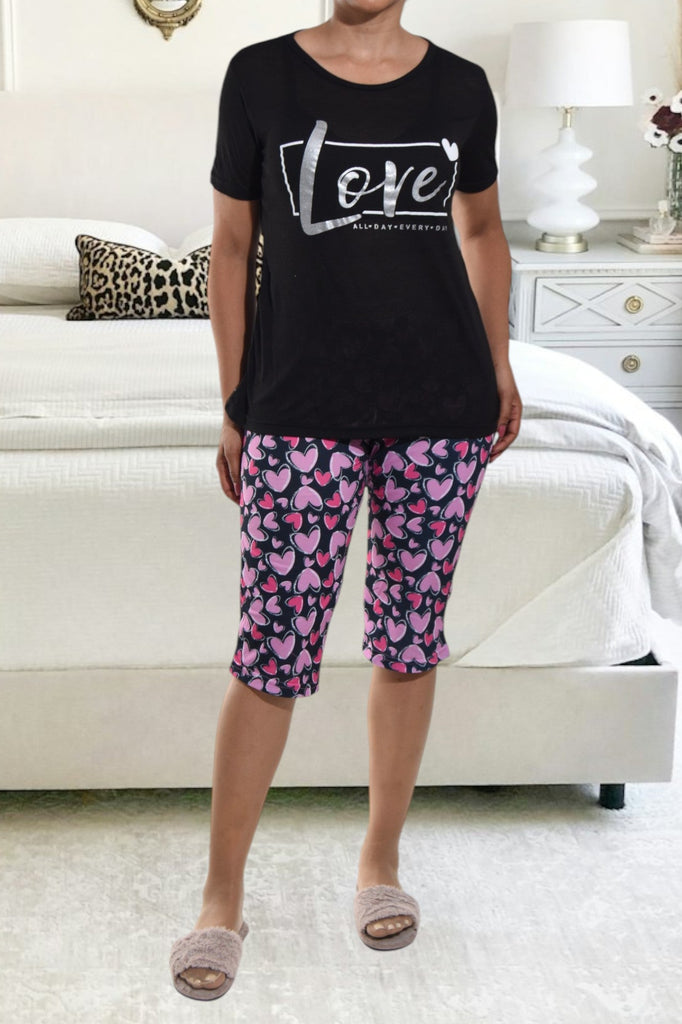 Black Heart Love Printed 3/4 Pj Set - StylePhase SA