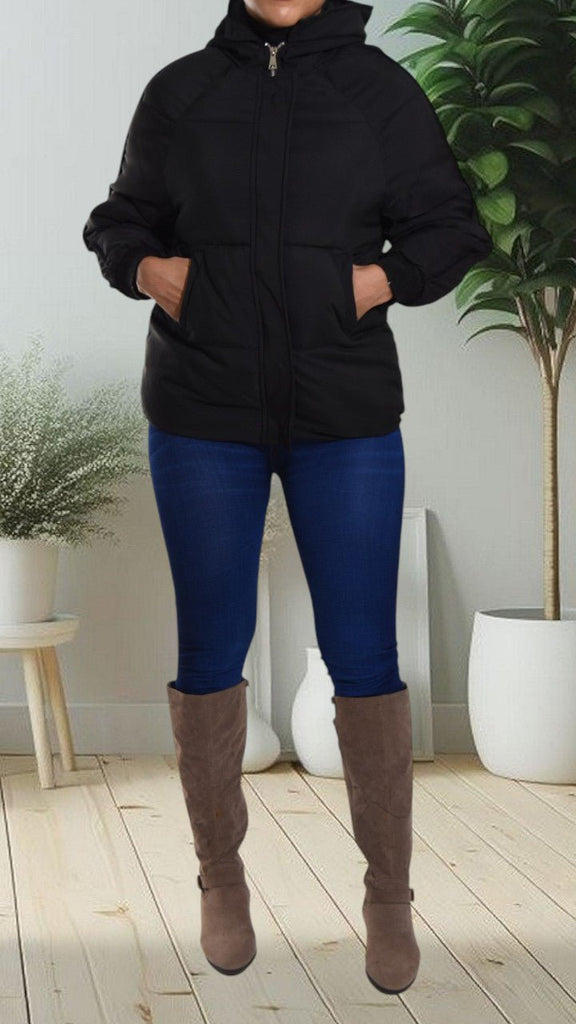 Black Hooded Puffer Jacket - StylePhase SA