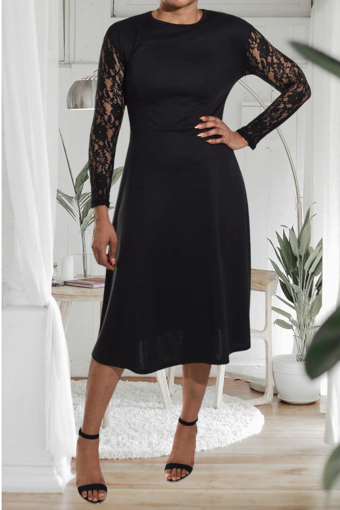 Black Lace Sleeve Dress - StylePhase SA