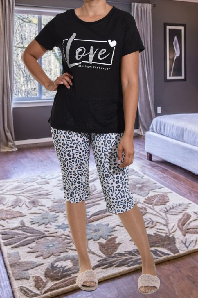 Black Love Heart Printed 3/4 Pj Set - StylePhase SA