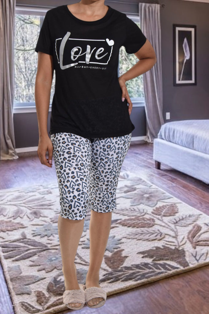 Black Love Heart Printed 3/4 Pj Set - StylePhase SA