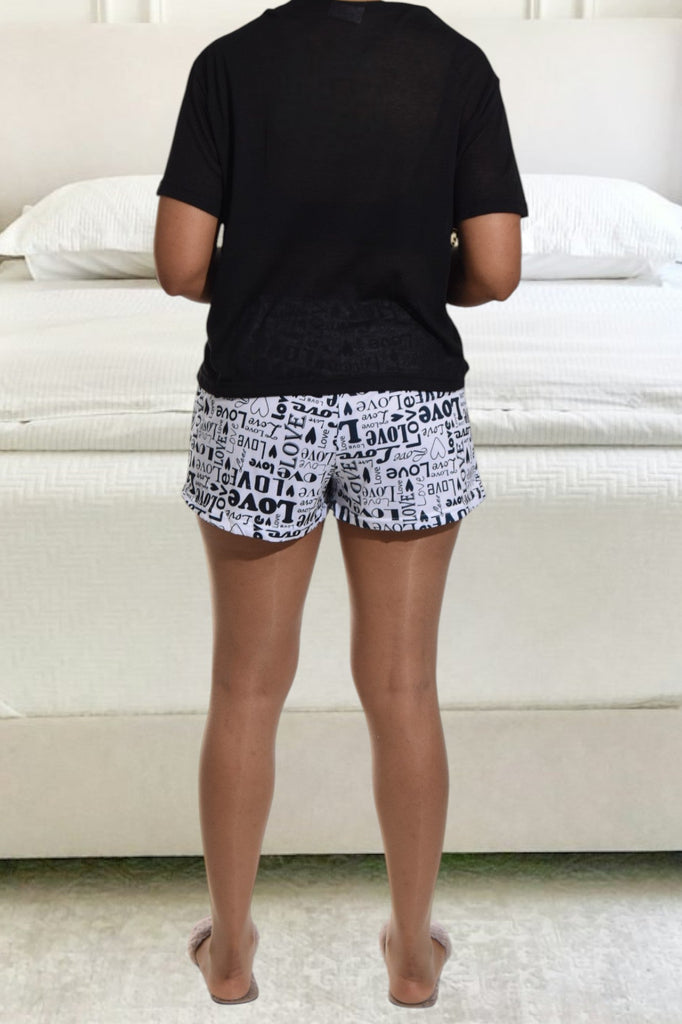 Black Love Print Shorty Pyjama Set - StylePhase SA