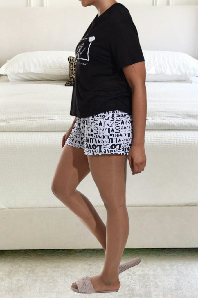 Black Love Print Shorty Pyjama Set - StylePhase SA