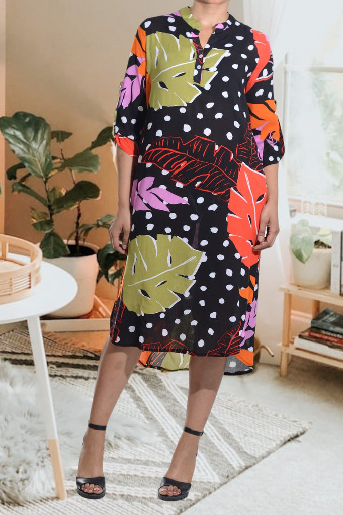 Black Multi Color Floral Pocket Tunic Dress - StylePhase SA