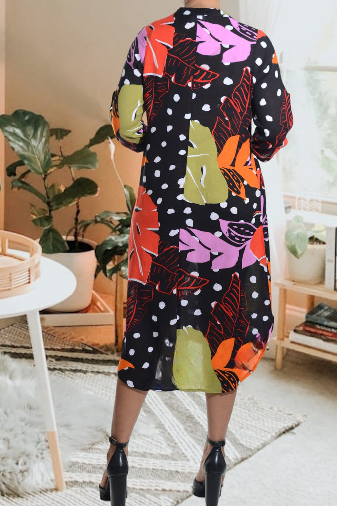 Black Multi Color Floral Pocket Tunic Dress - StylePhase SA